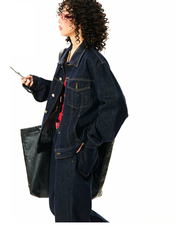 Button Oversize Denim Jacket & Wide Leg Denim Jeans Setup