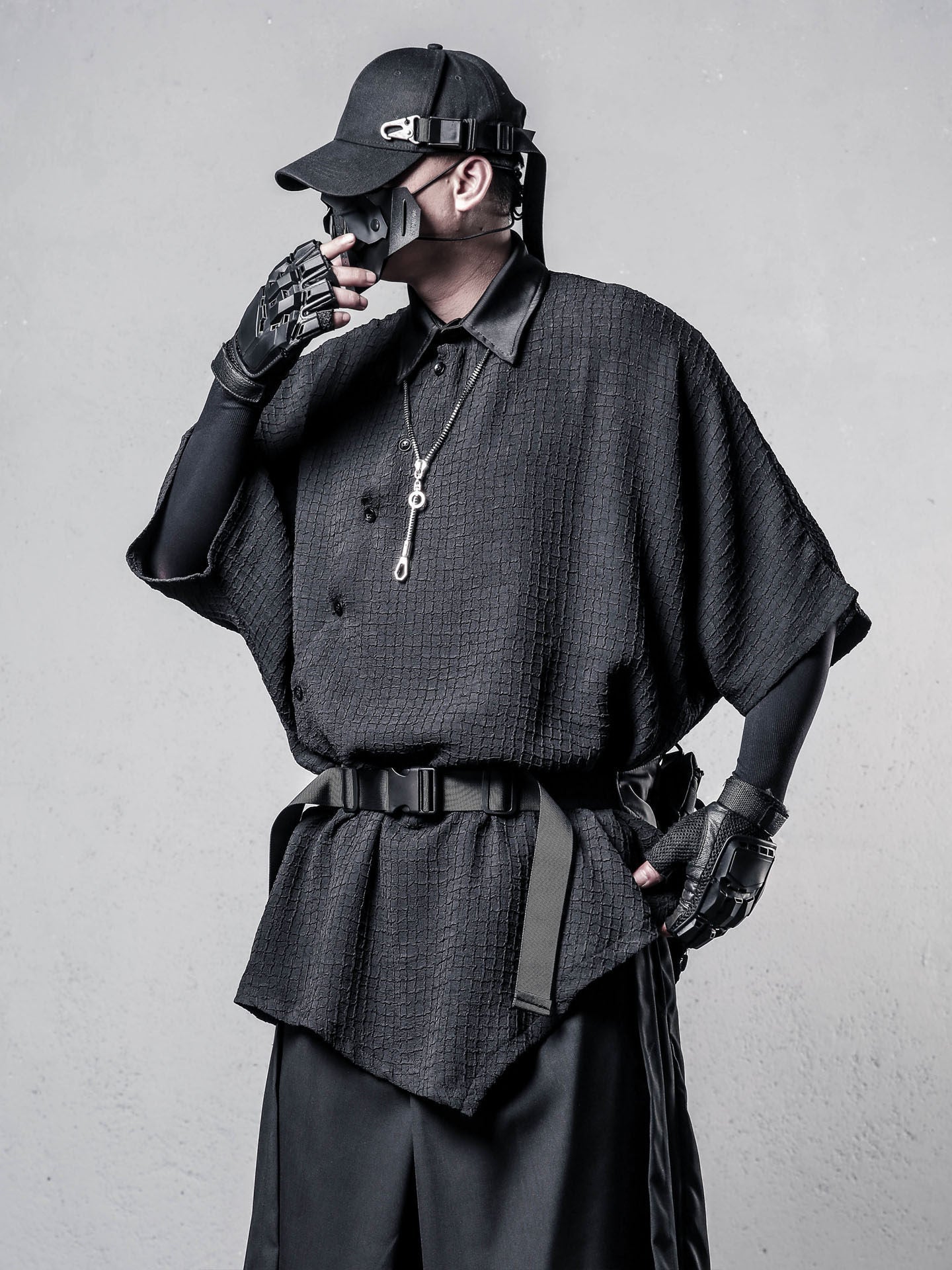 Irregular Texture Batwing Short Sleeve Shirt