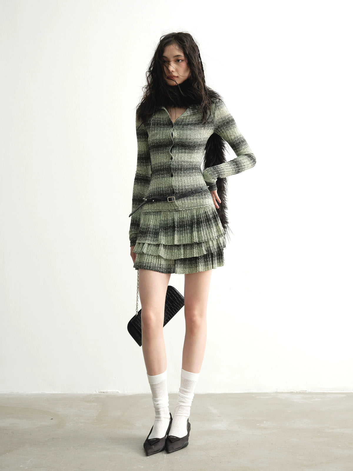 Fake Layered Stripe Ruffle Knit Dress