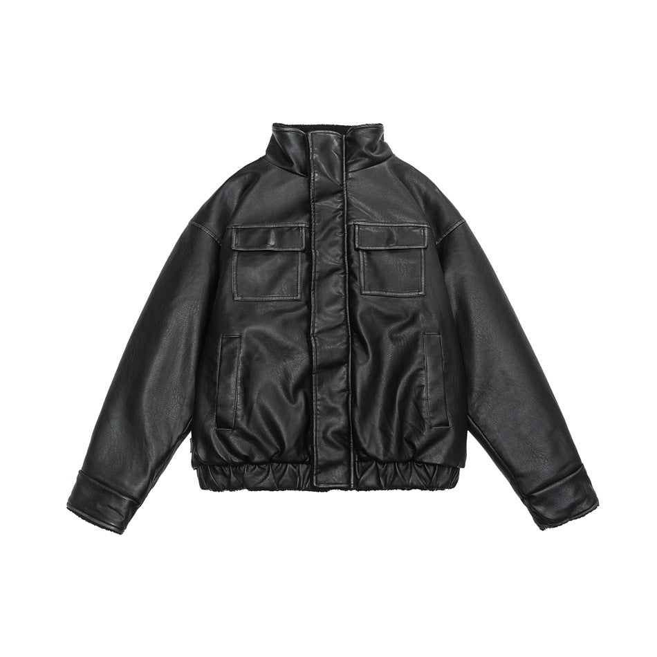 Veste unisexe vintage doublée de laine et de cuir