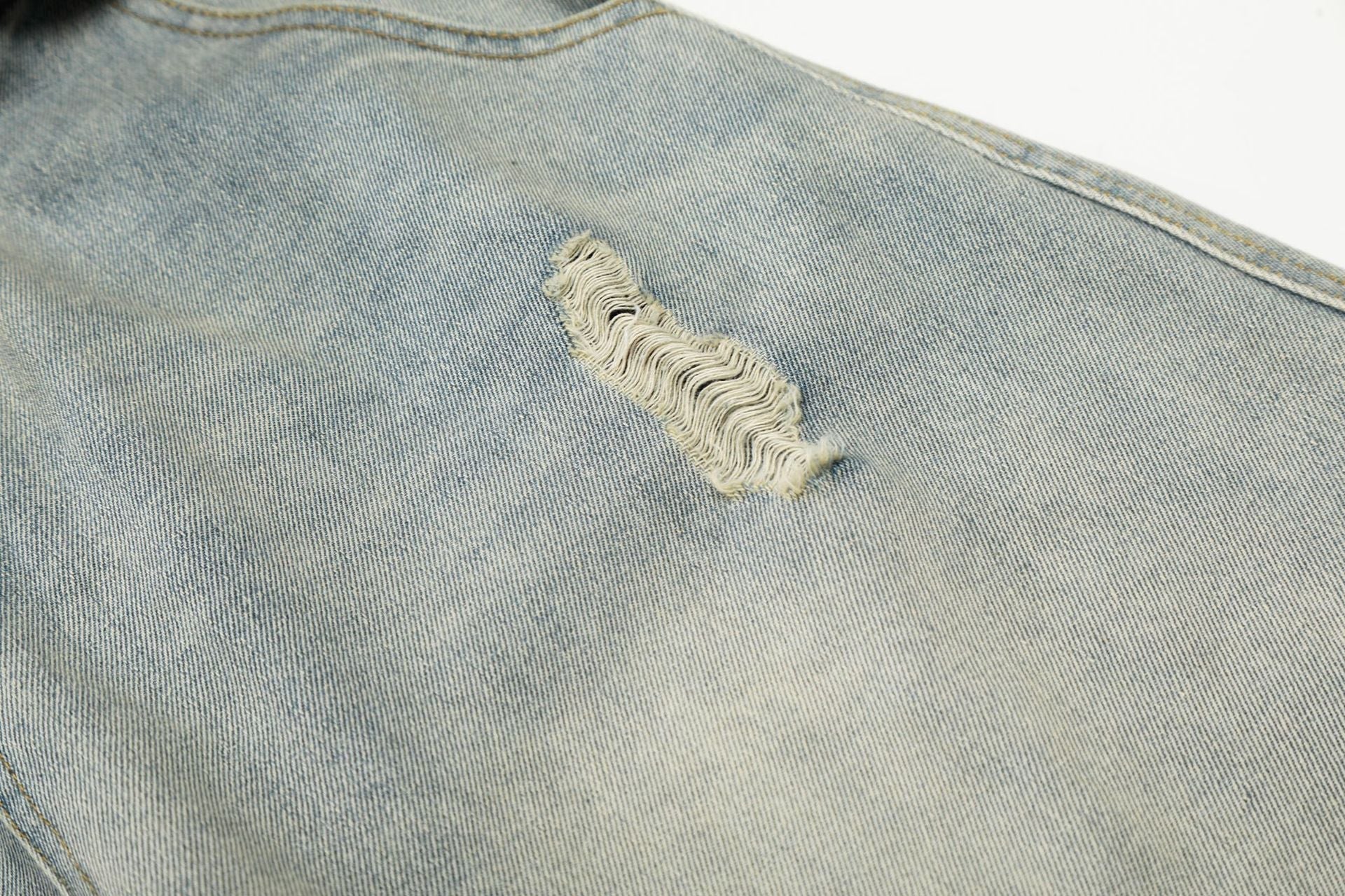 Washed Damage Panel Curved Denim Jeans