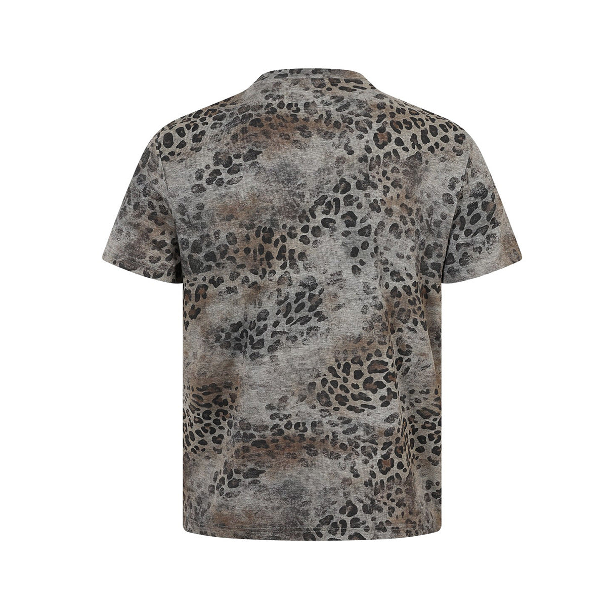 Leopard Letter Print Button Placket Short Sleeve T-Shirt
