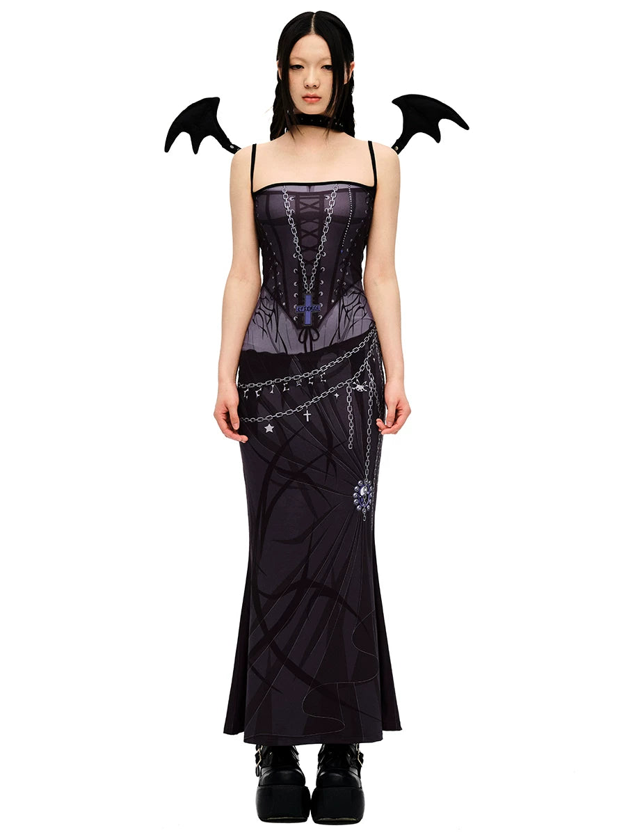 Vestido de sirena con tirantes de bruja