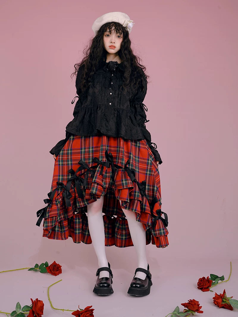 Irregular Bow Elastic Waist Long Skirt
