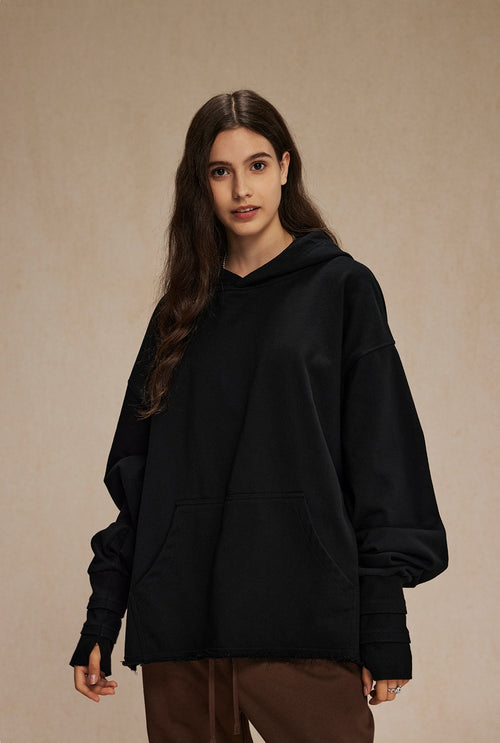 Oversize-Hoodie mit Cut-off-Design und Daumenloch - Schwarz / S