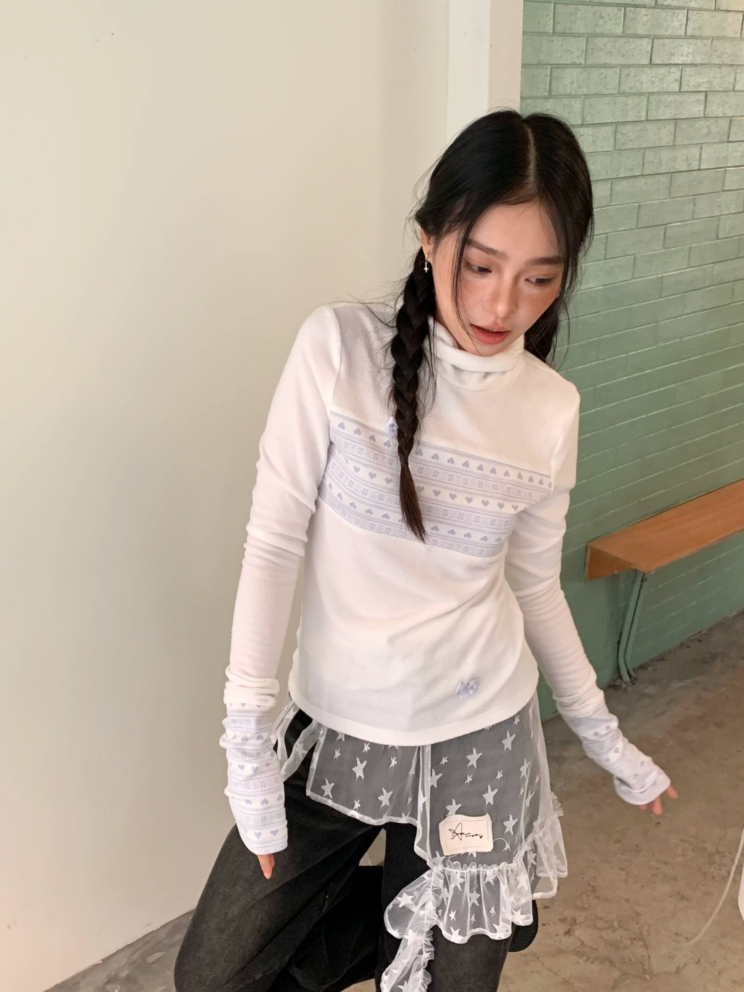 Star Mesh Lace Trim Layered Short Skirt