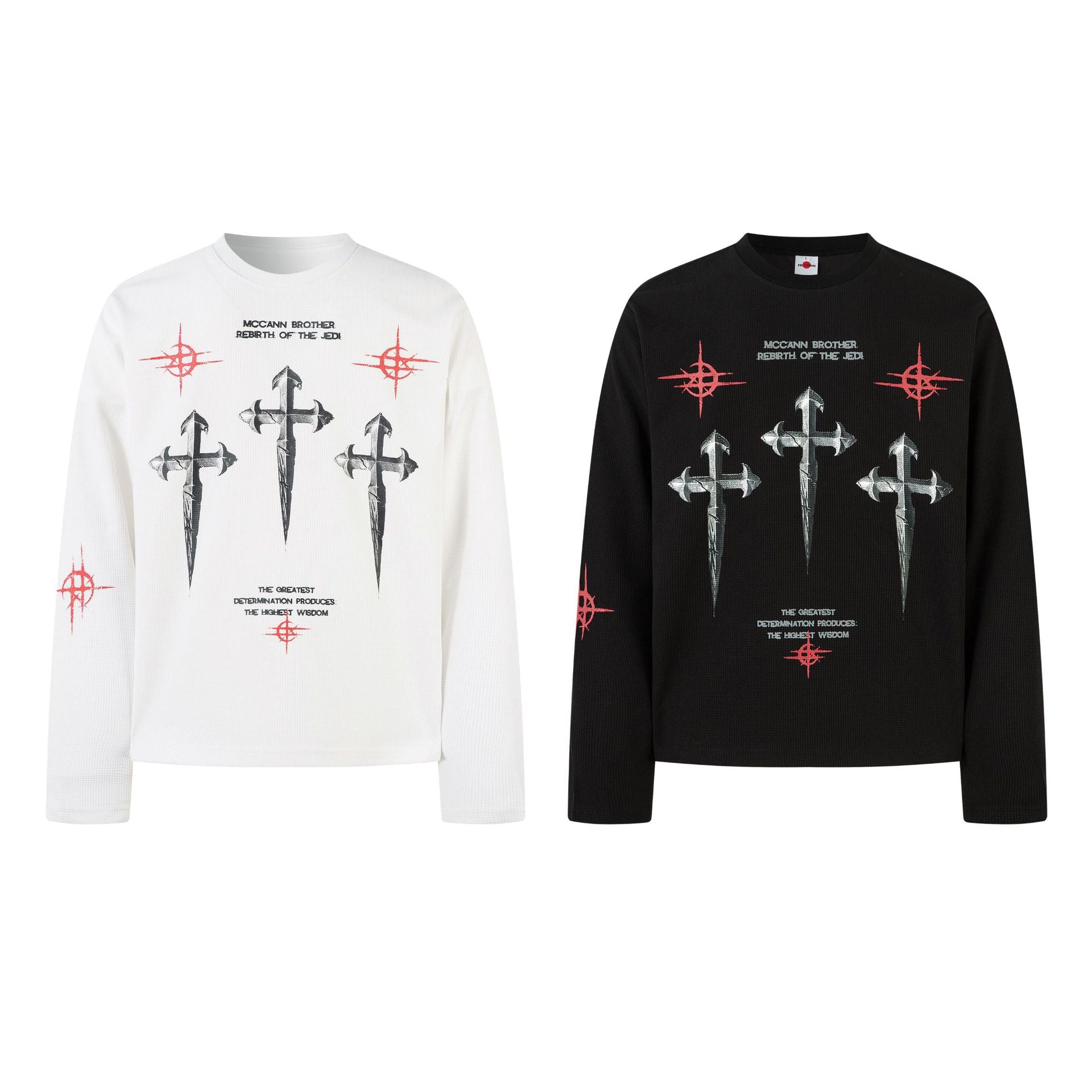 Cross Graphic Print Waffle Long Sleeve T-Shirt