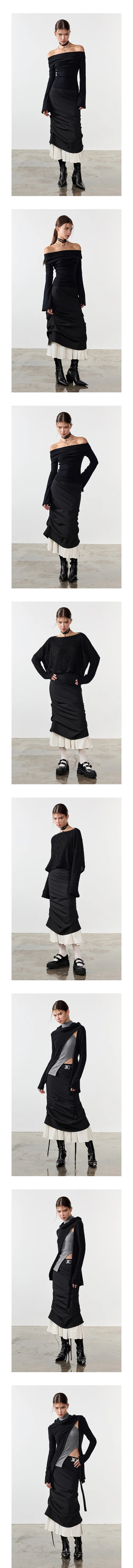 Double Layered Pleated Patchwork Skirt