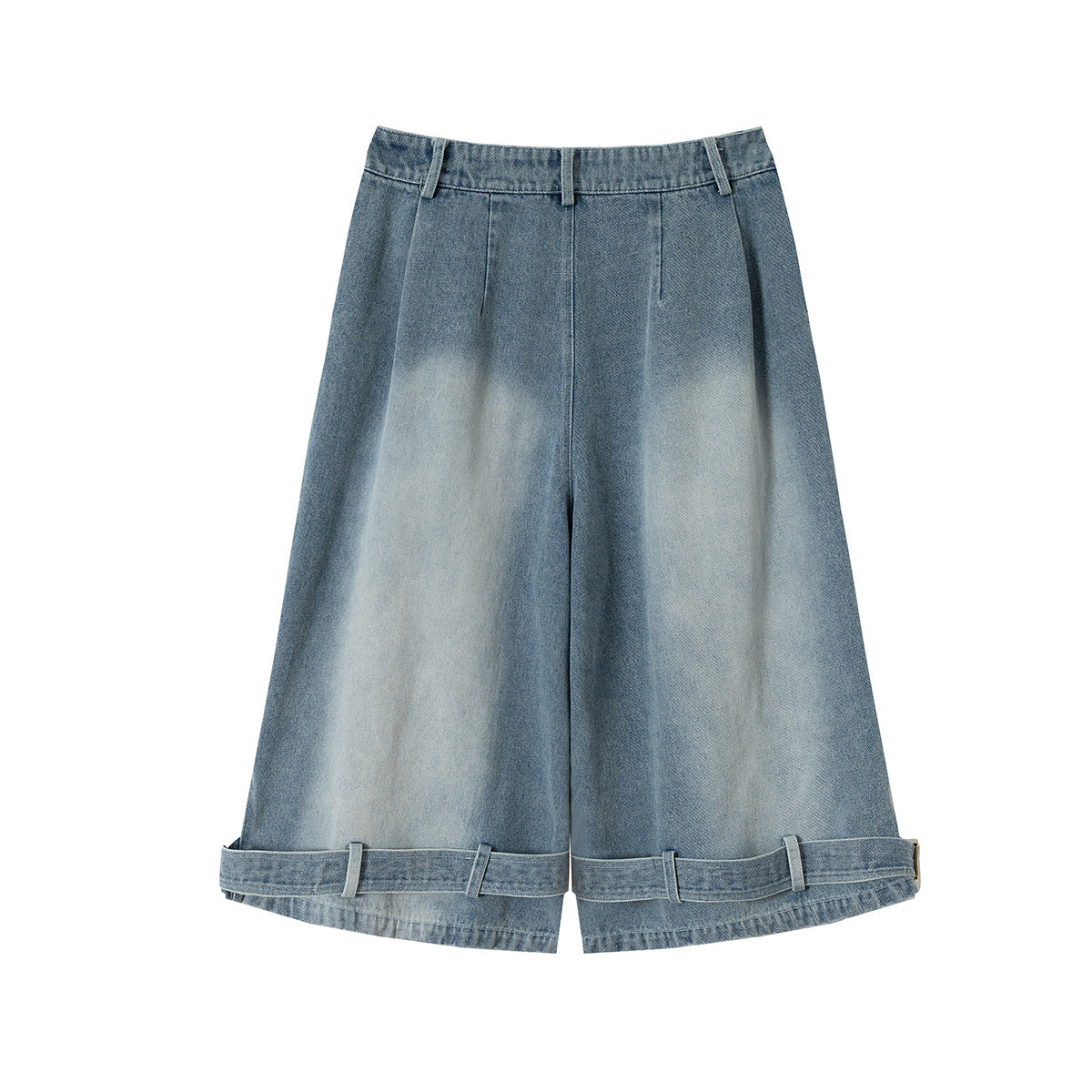 Lace-Up Washed Wide Leg Denim Short Pants