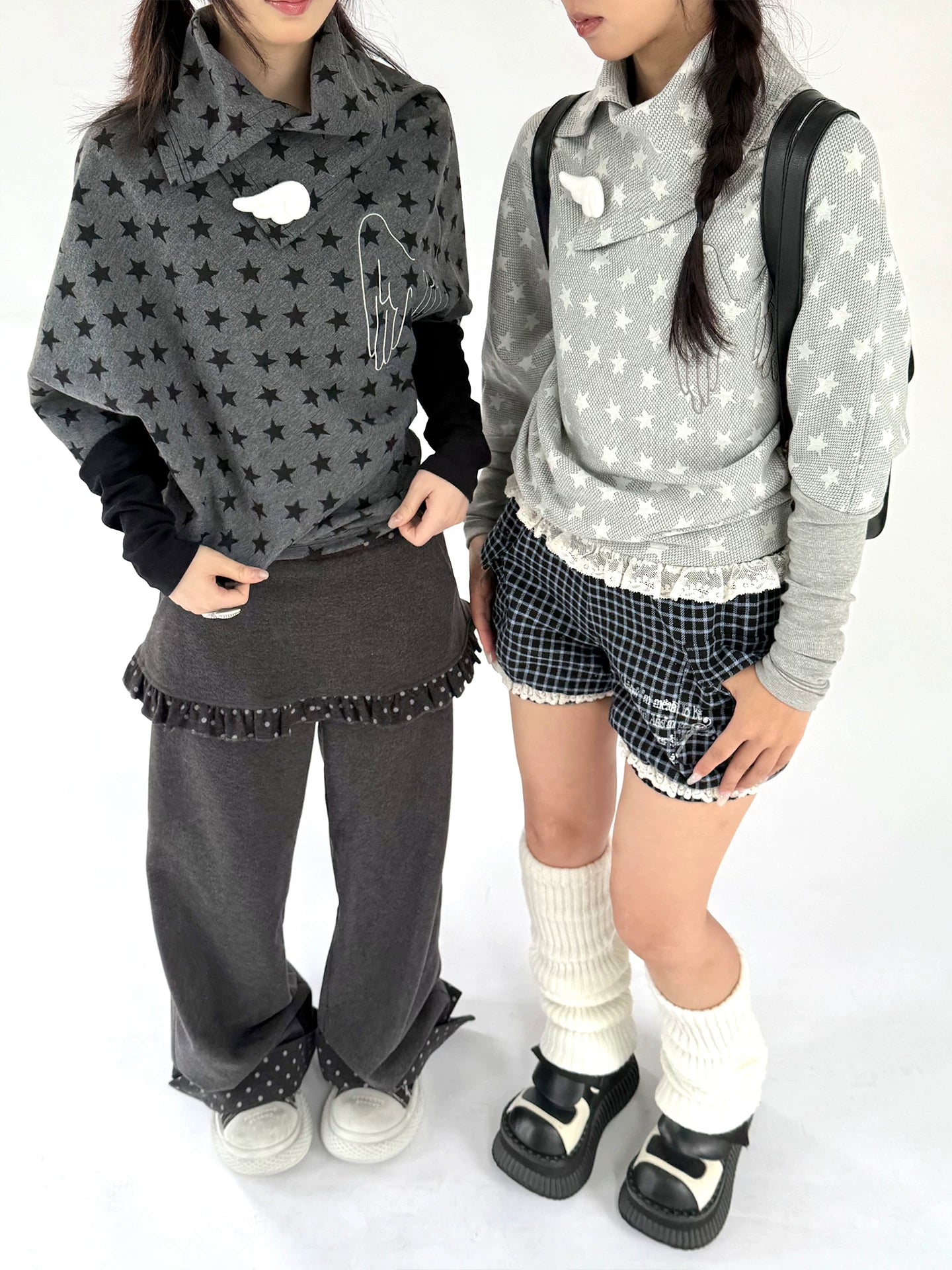 Star Print Wing Detail Layered Long Sleeve T-Shirt