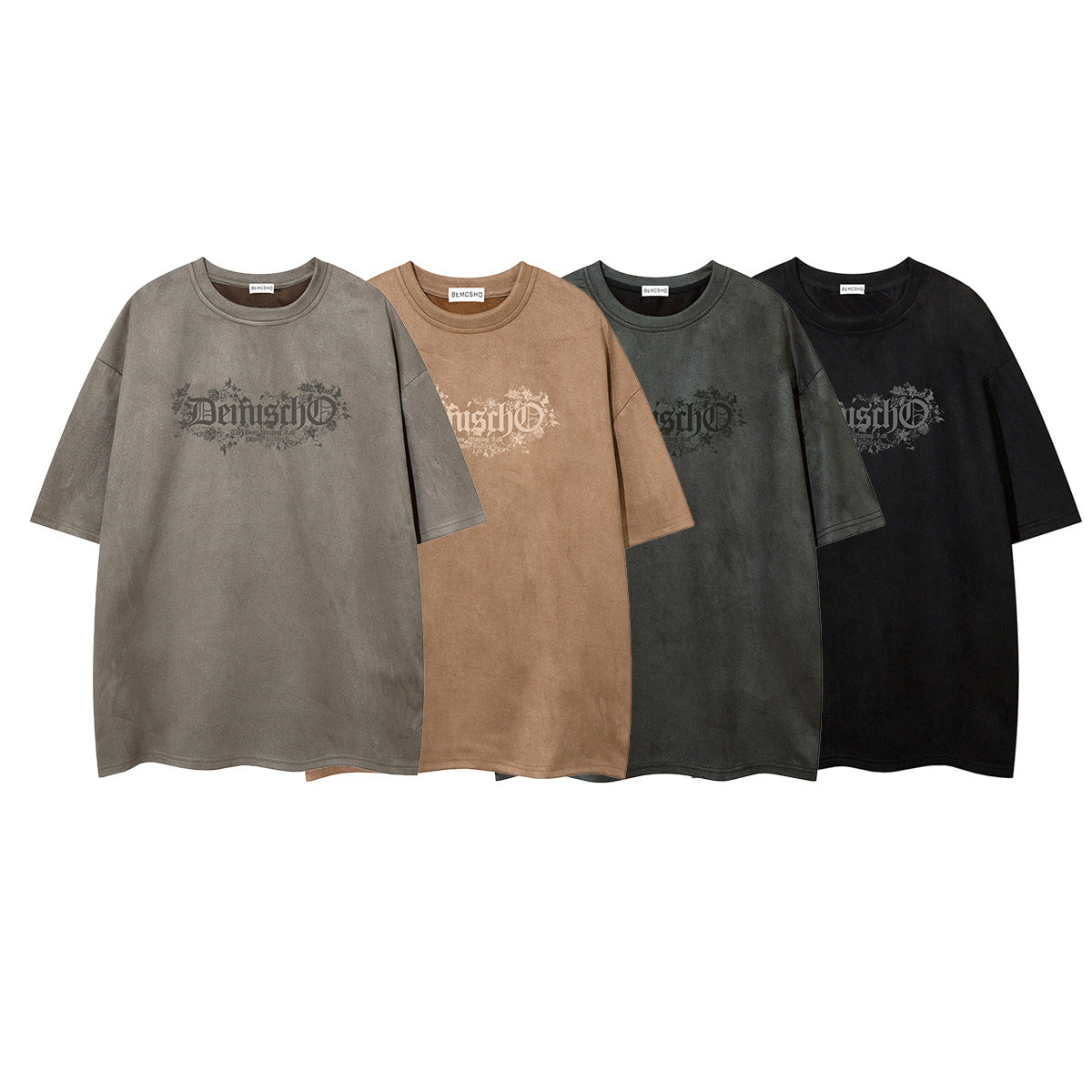 Suede Letter Print Short Sleeve T-Shirt