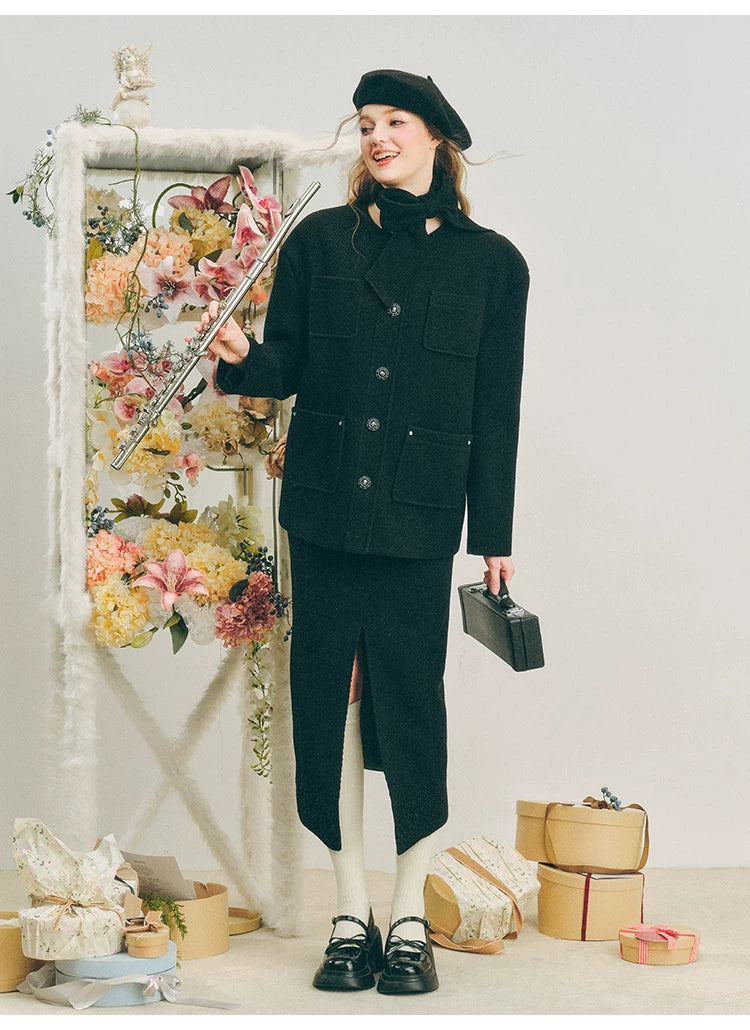 Oversize Corduroy Jacket & Ankle-Length Skirt Setup