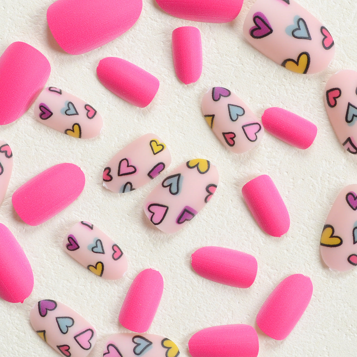 Barbie pink colorful love mood human day atmosphere sense short round nail fake nail finished product detachable holiday wear nails