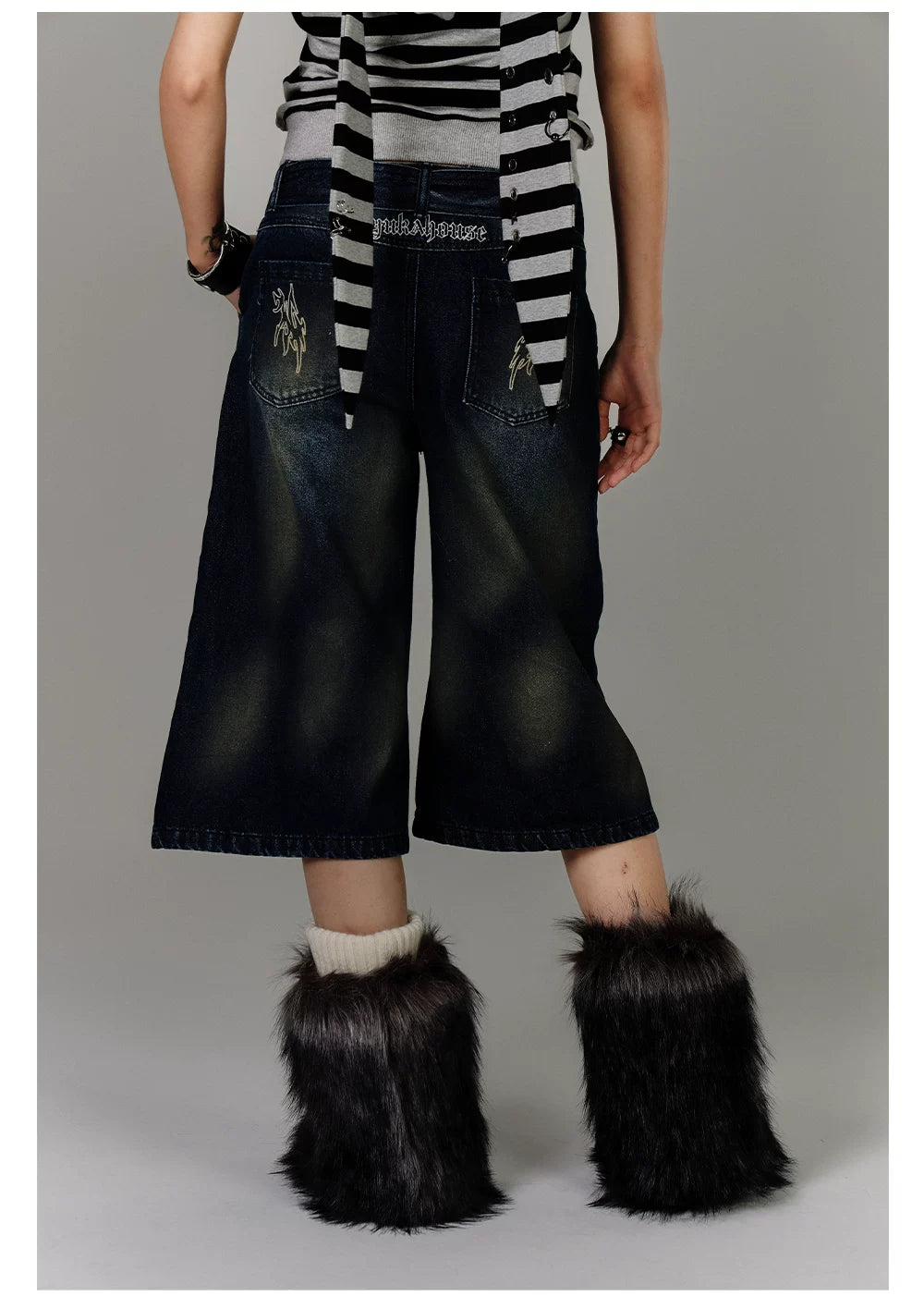 Washed Damage High-Waist Cropped Straight Denim Jeans