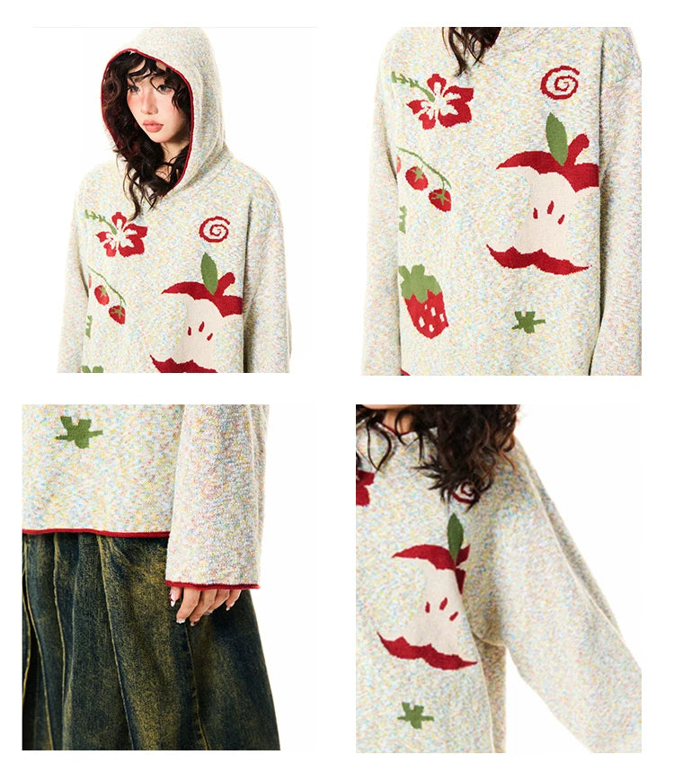Fruit Pattern Knit Oversize Hoodie
