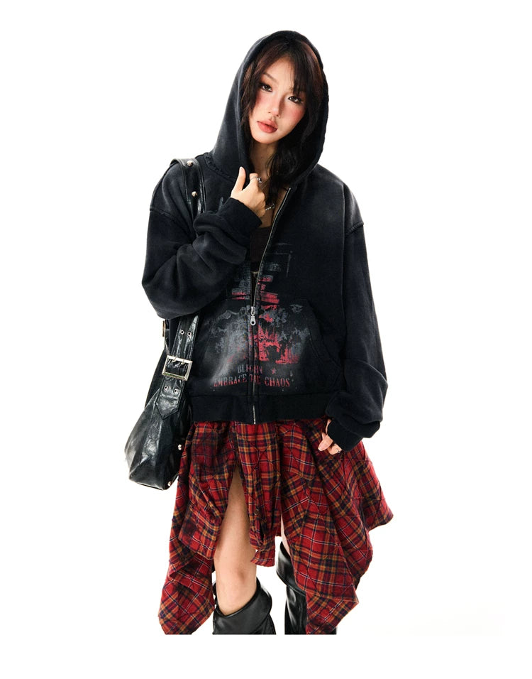 Paint Splash Graphic Print Oversize Zipper Hoodie