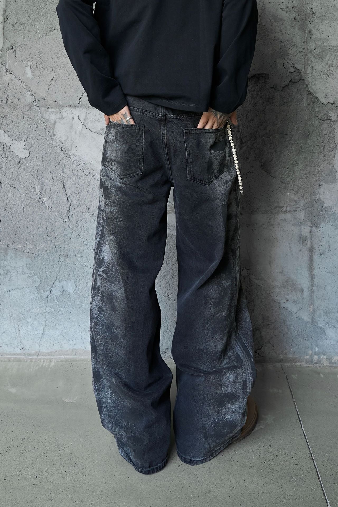 Washed Wide Leg Denim Jeans