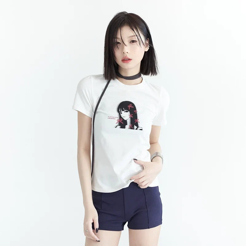 Girl Print Slim Fit Sleeve T-Shirt