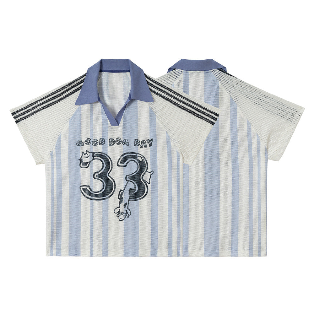 Stripe Number Print Short Sleeve Shirt