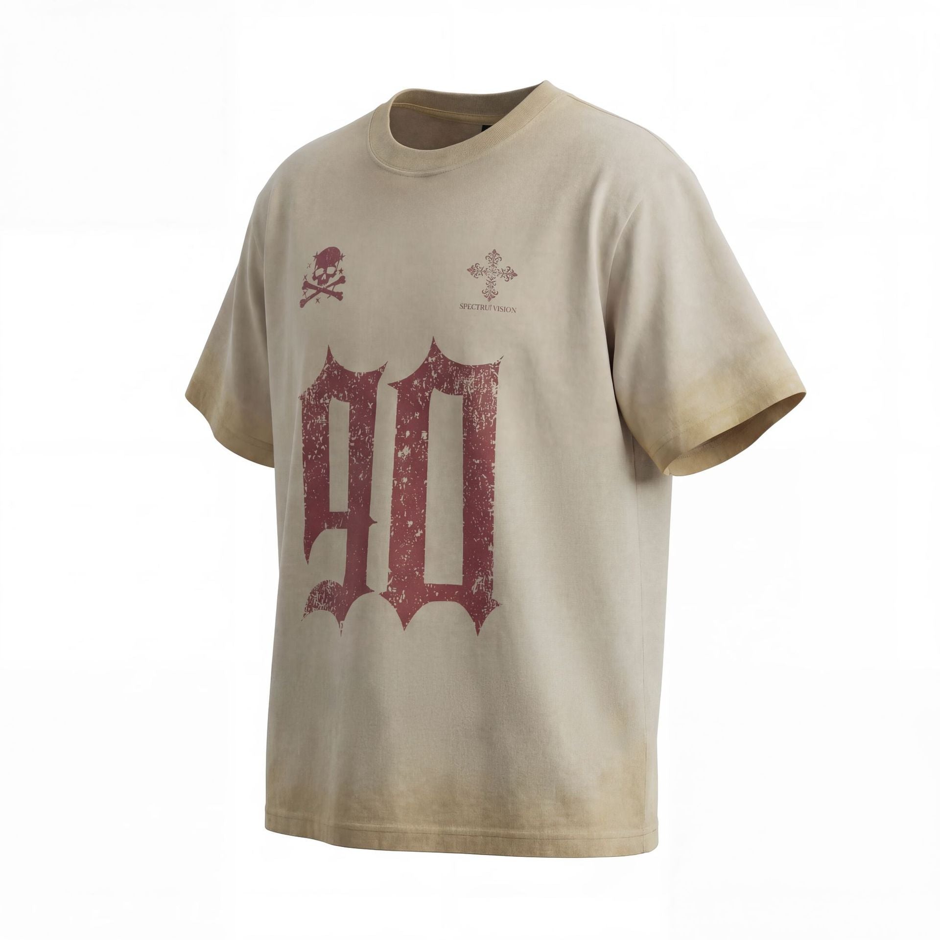 Fade Washed Skull Number Print Short Sleeve T-Shirt