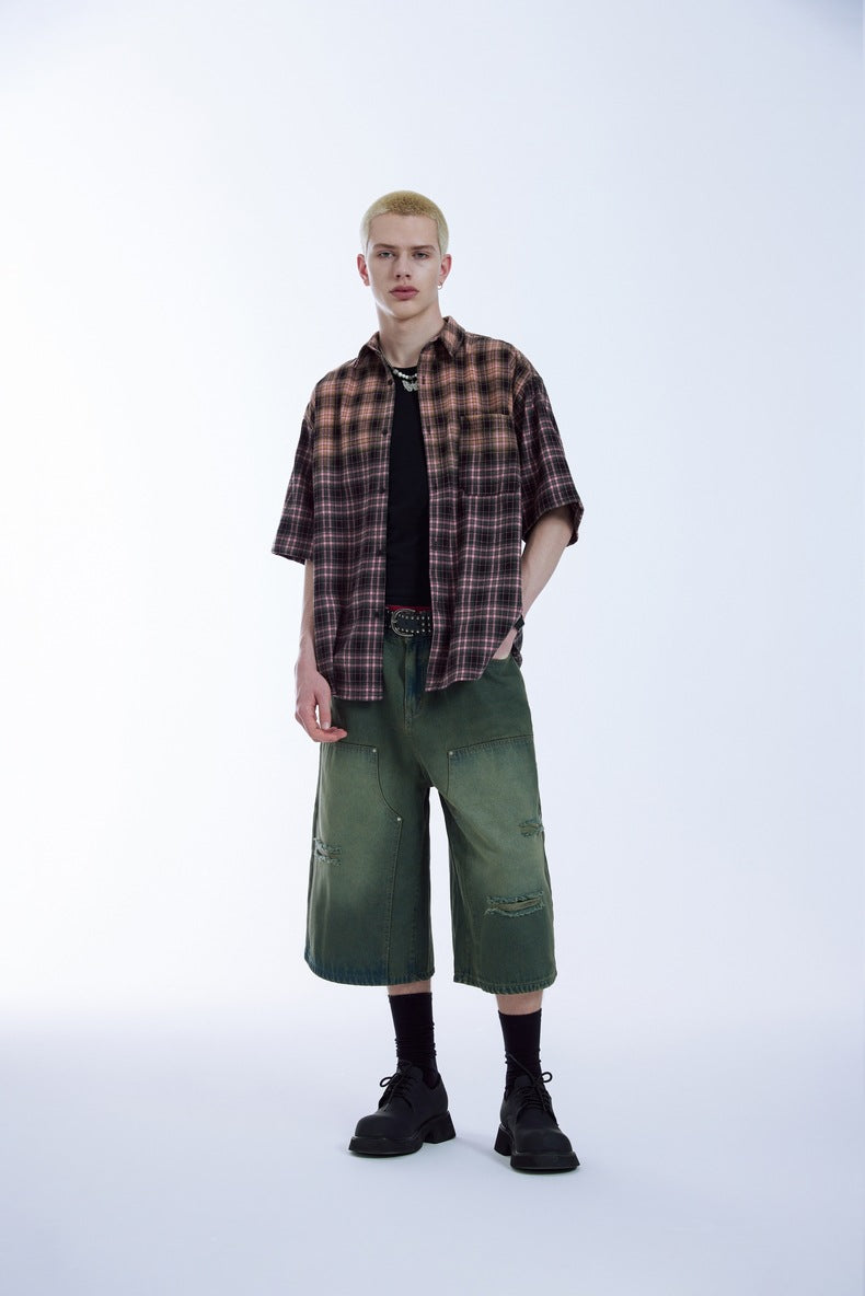 Plaid Oversized Gradient Heavyweight Shirt