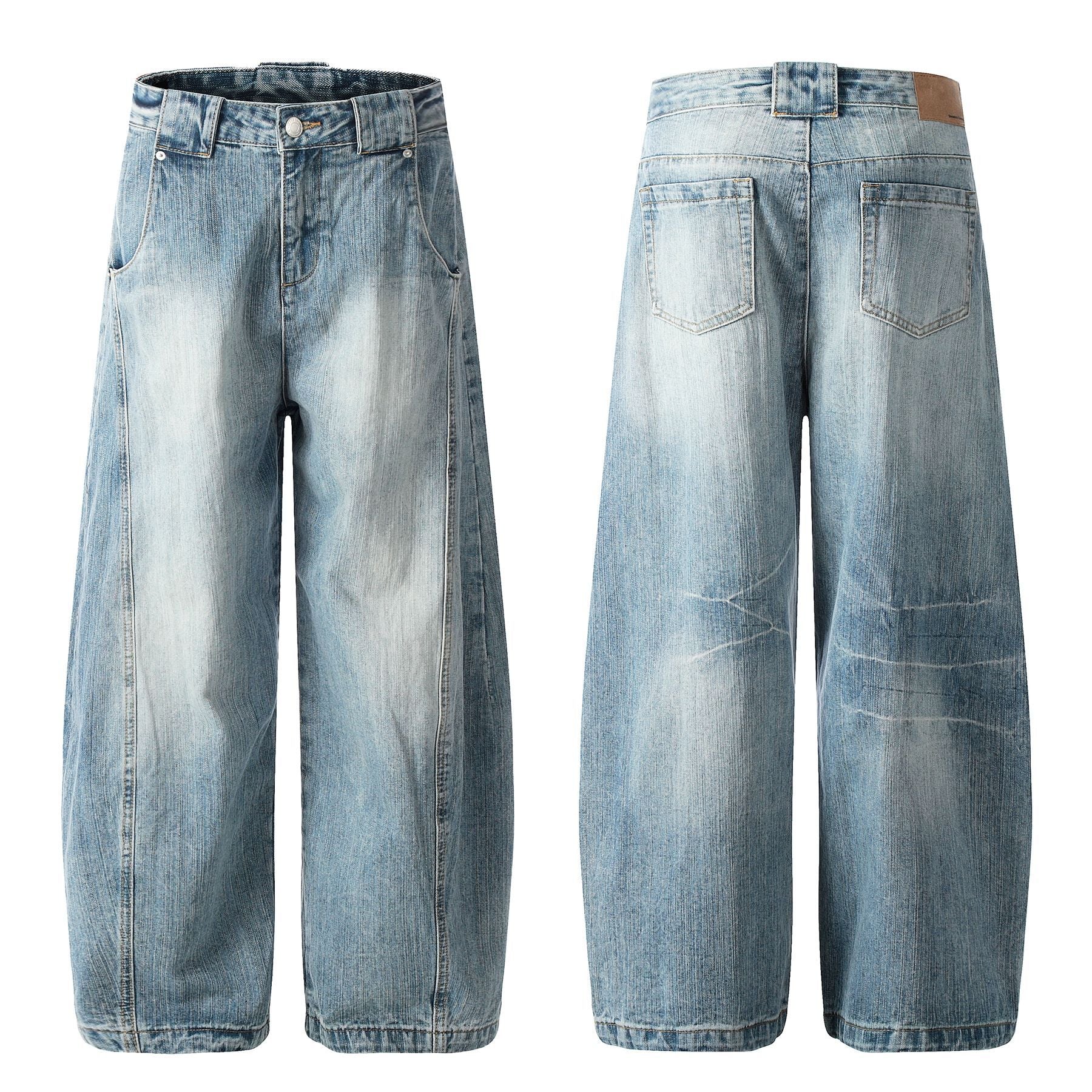 Washed Slub Wide Leg Barrel Denim Jeans