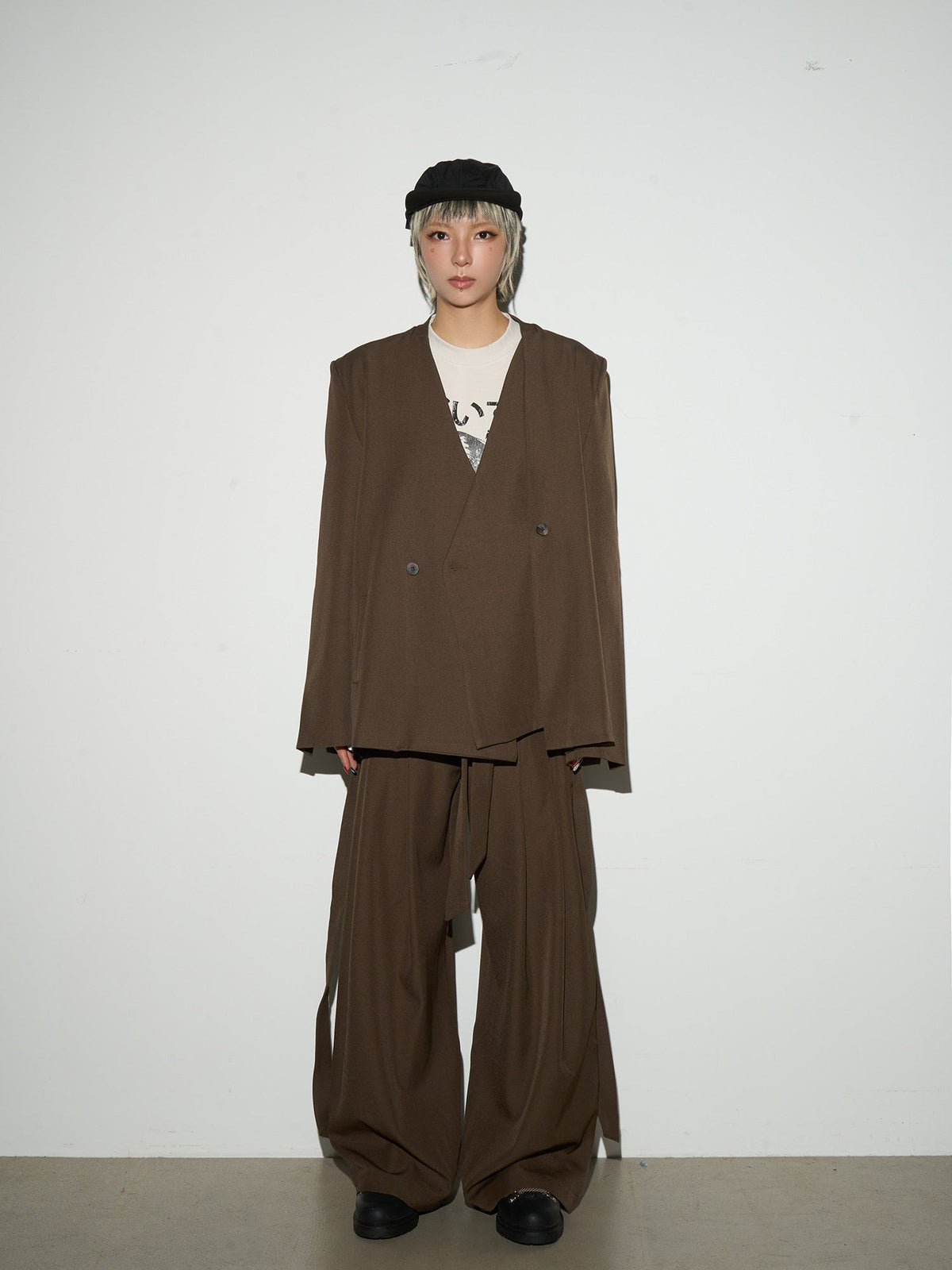 Wrap Tie Waist Tailored Jacket & Wide Leg Trousers Setup
