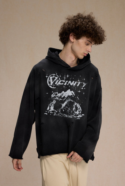 Spray Print Schade Cut off Pullover Hoodie - zwart / M