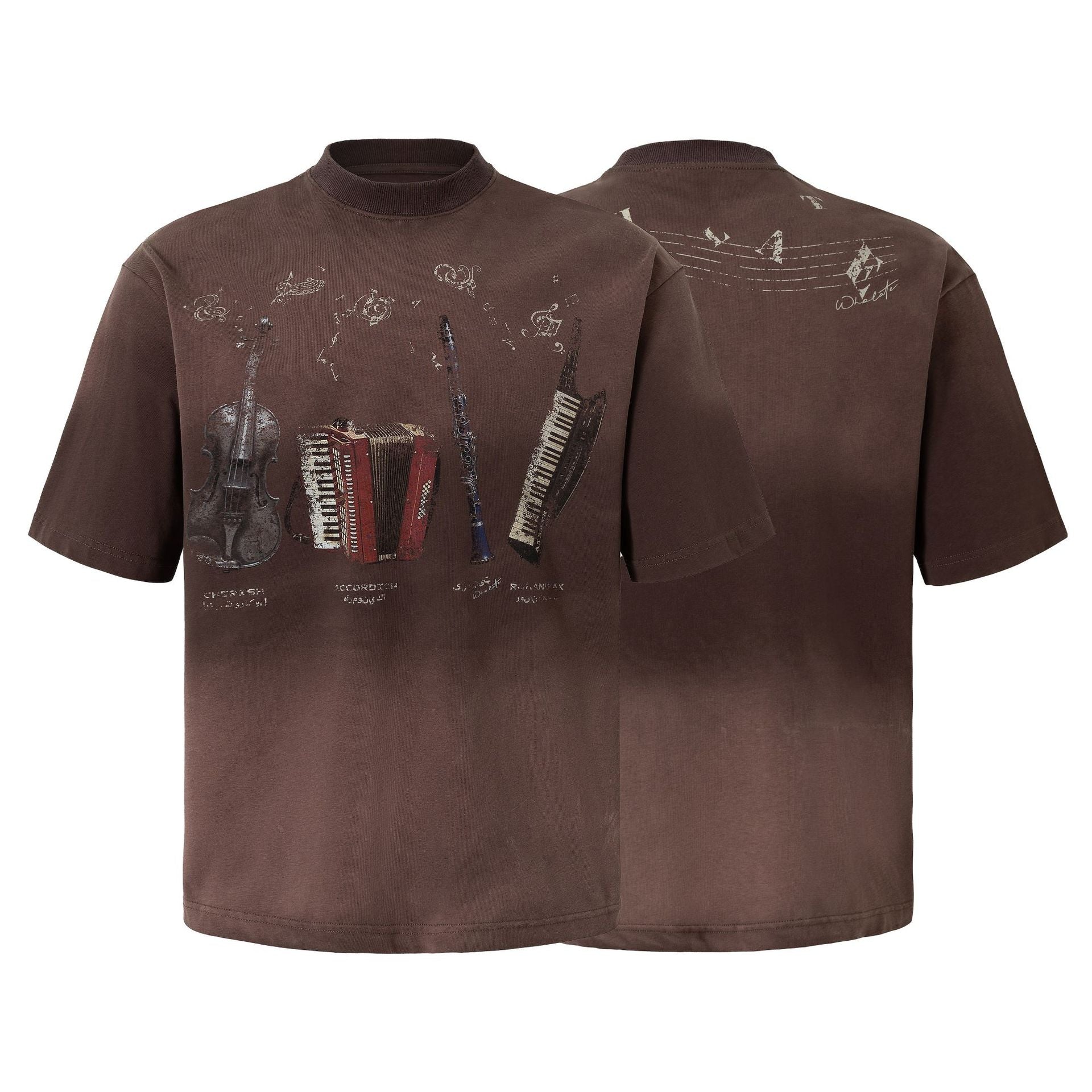 Instrument Print Washed Short Sleeve T-Shirt