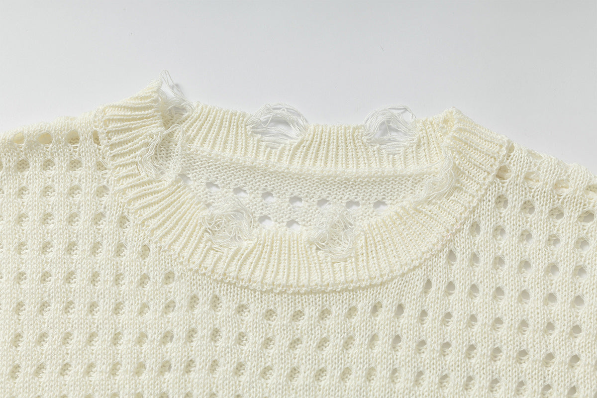 Mesh Damage Design Knit Vest