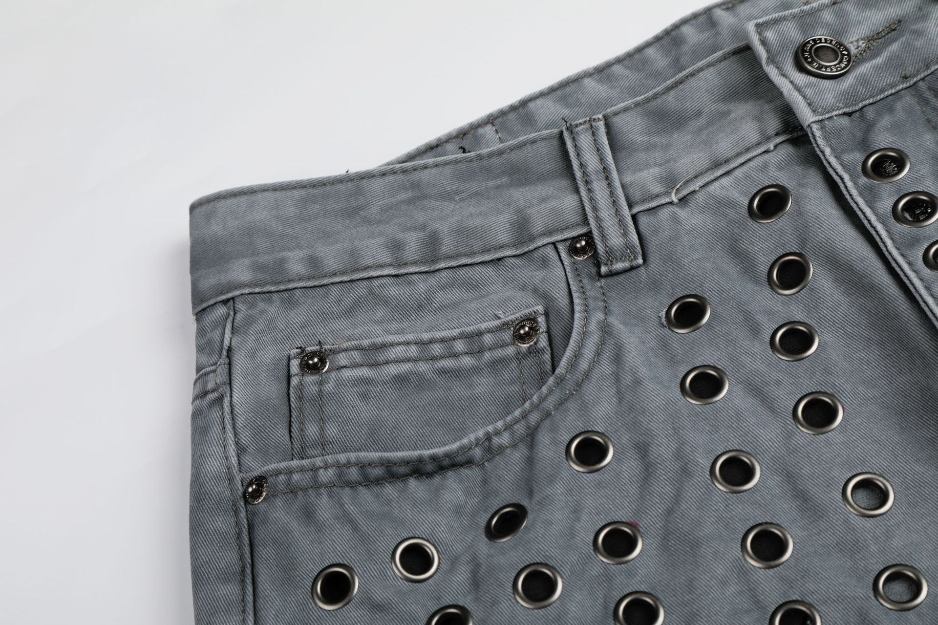 Washed Eyelet Wide Leg Denim Jeans