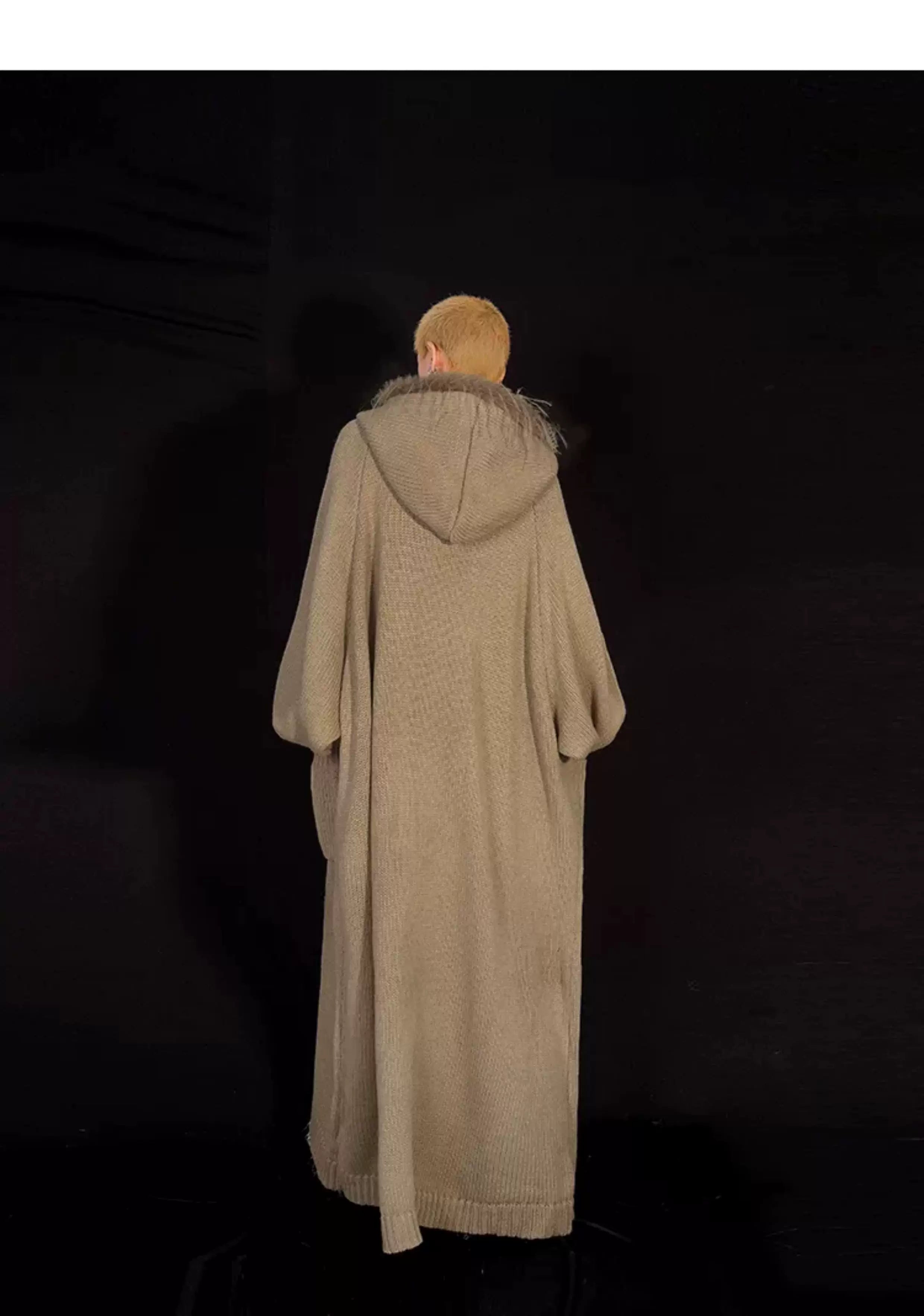 Fake Fur Collar Oversize Knit Coat