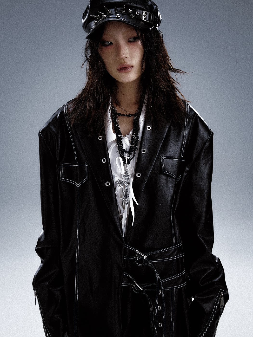 Metal Accents Heavy PU Leather Jacket