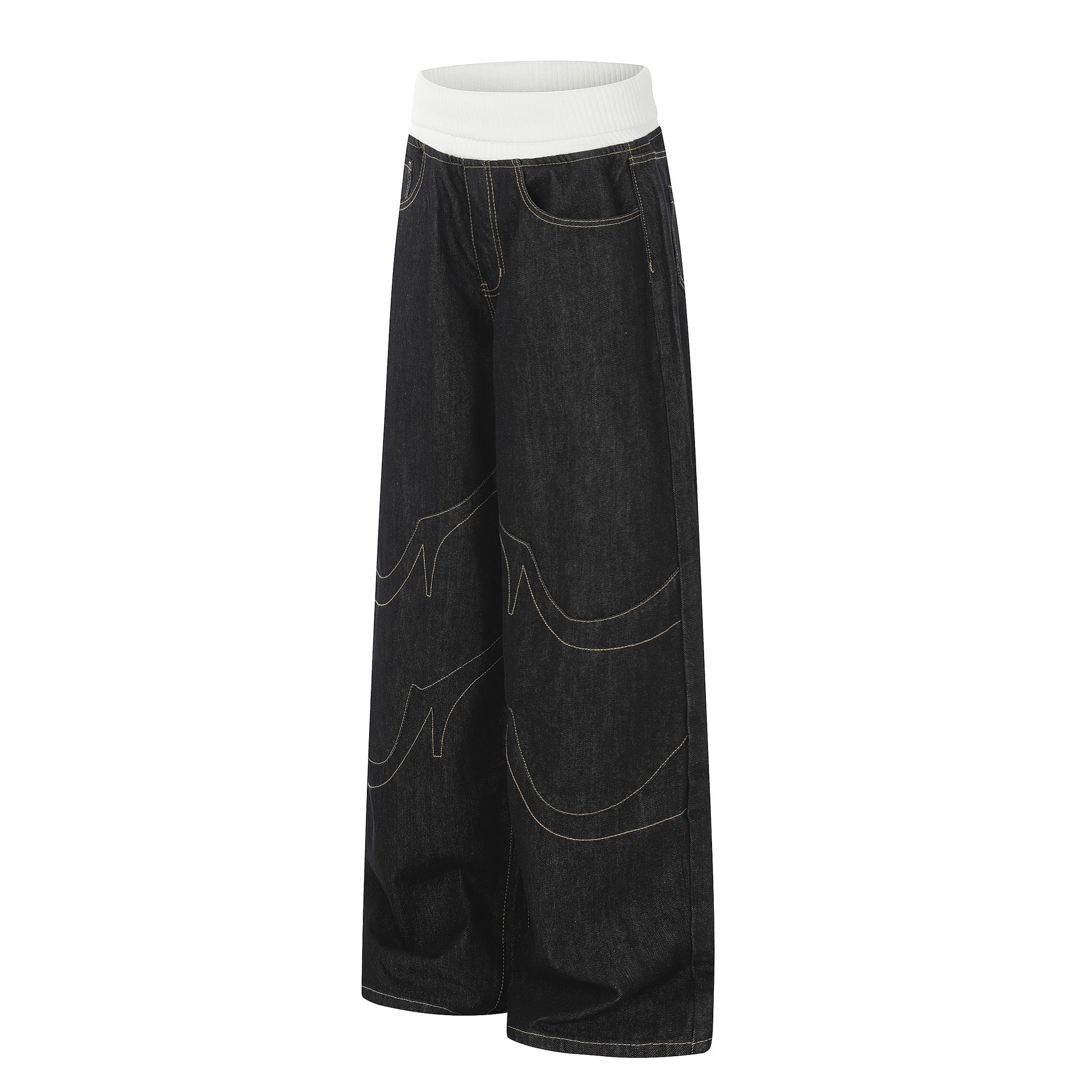 Deconstruction Patchwork Wide Leg Denim Jeans