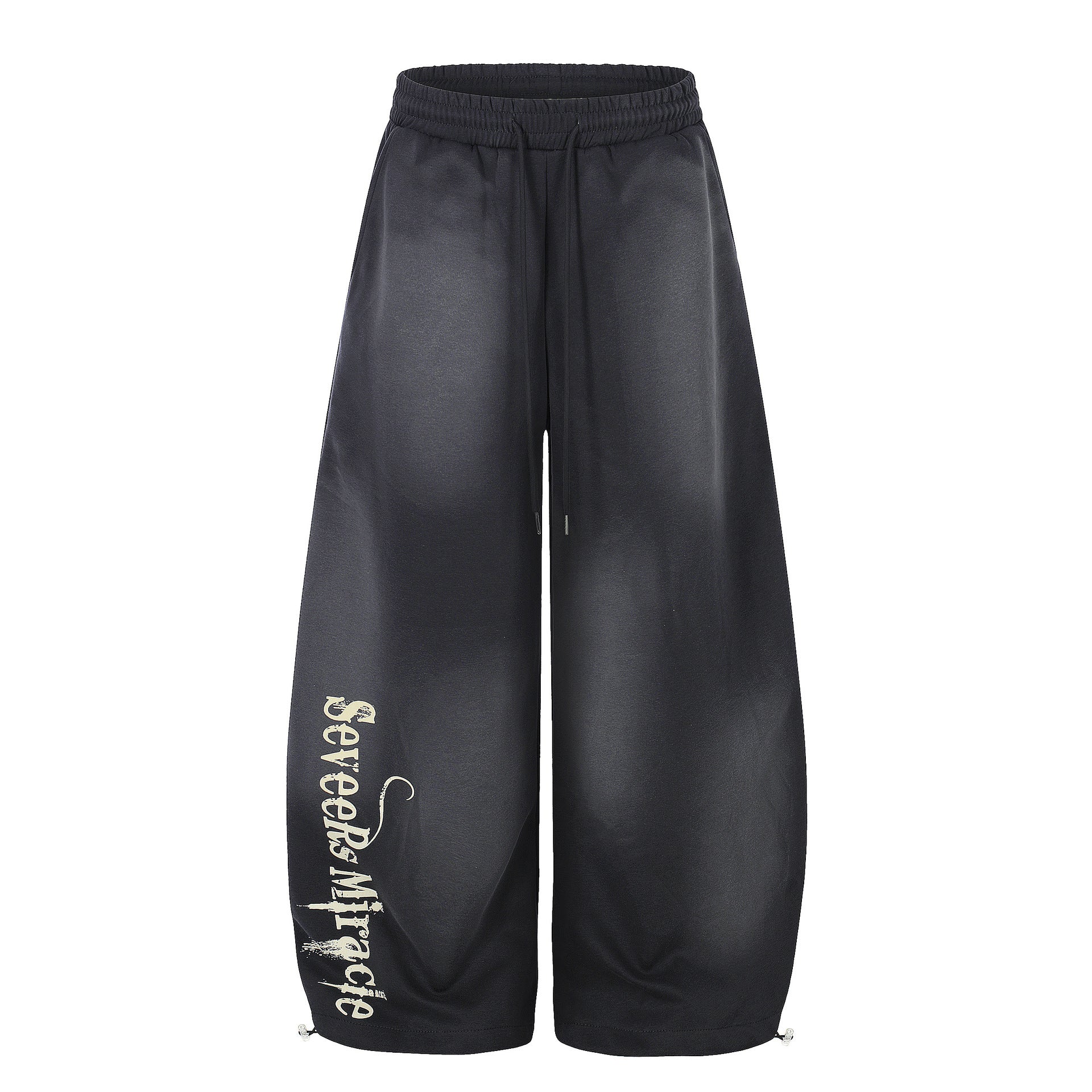 Washed Gradient Logo Print Wide Leg Sporty Pants