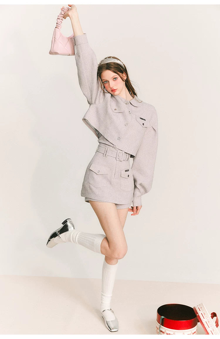 Cropped Jacket & Short Skirt Pants & Tubetop Setup