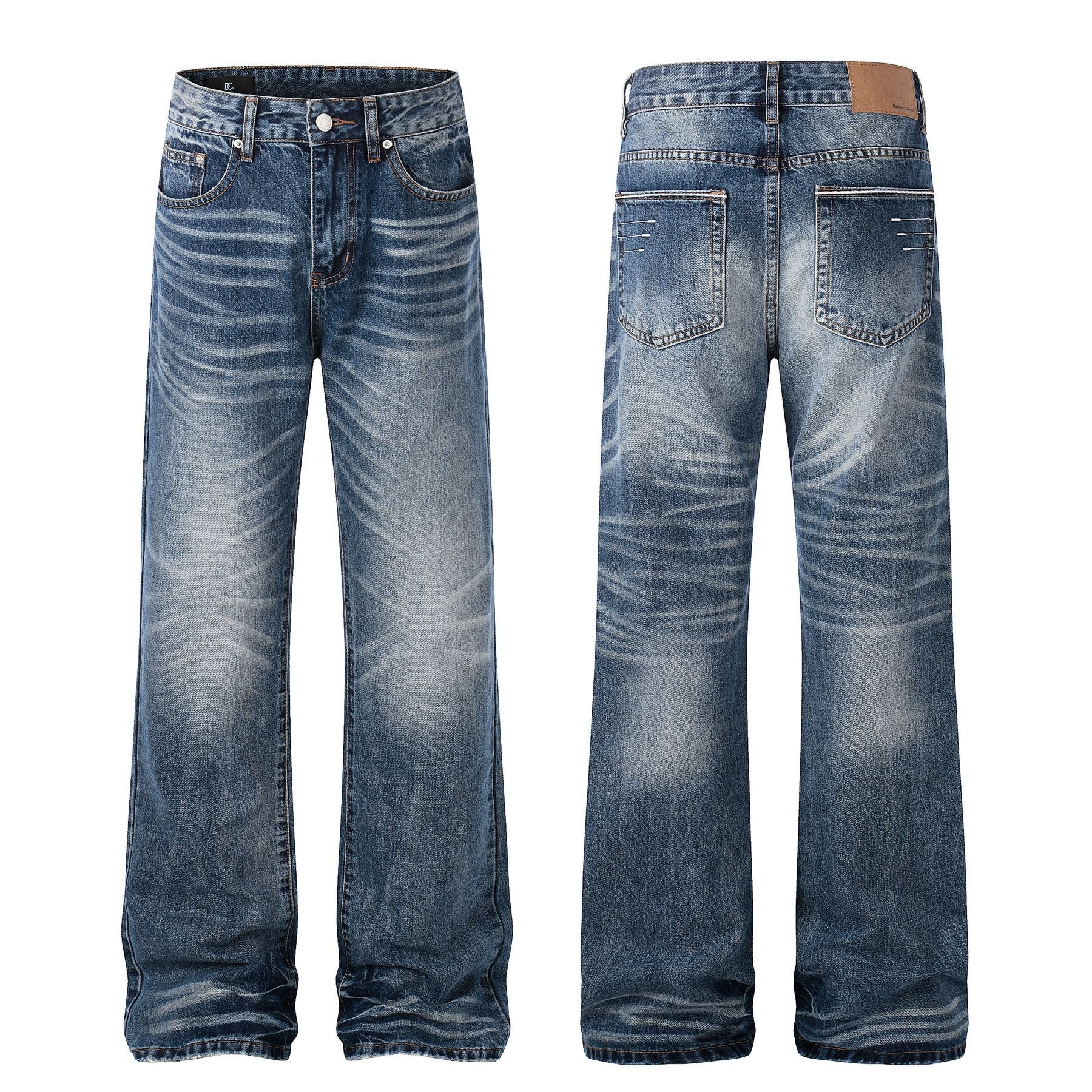 Whisker Washed Flare Denim Jeans