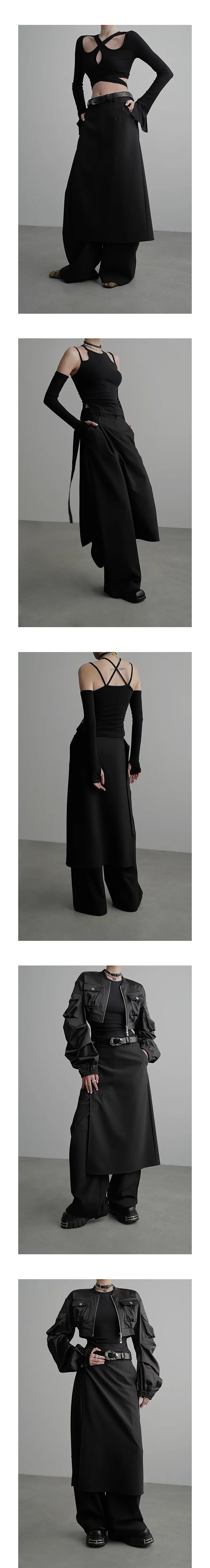 Wide-Leg Straight Pants & Wrap Skirt Set