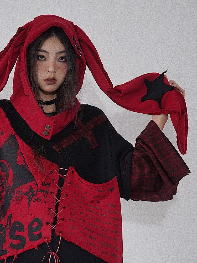 Red & Black Star Hat Scarf