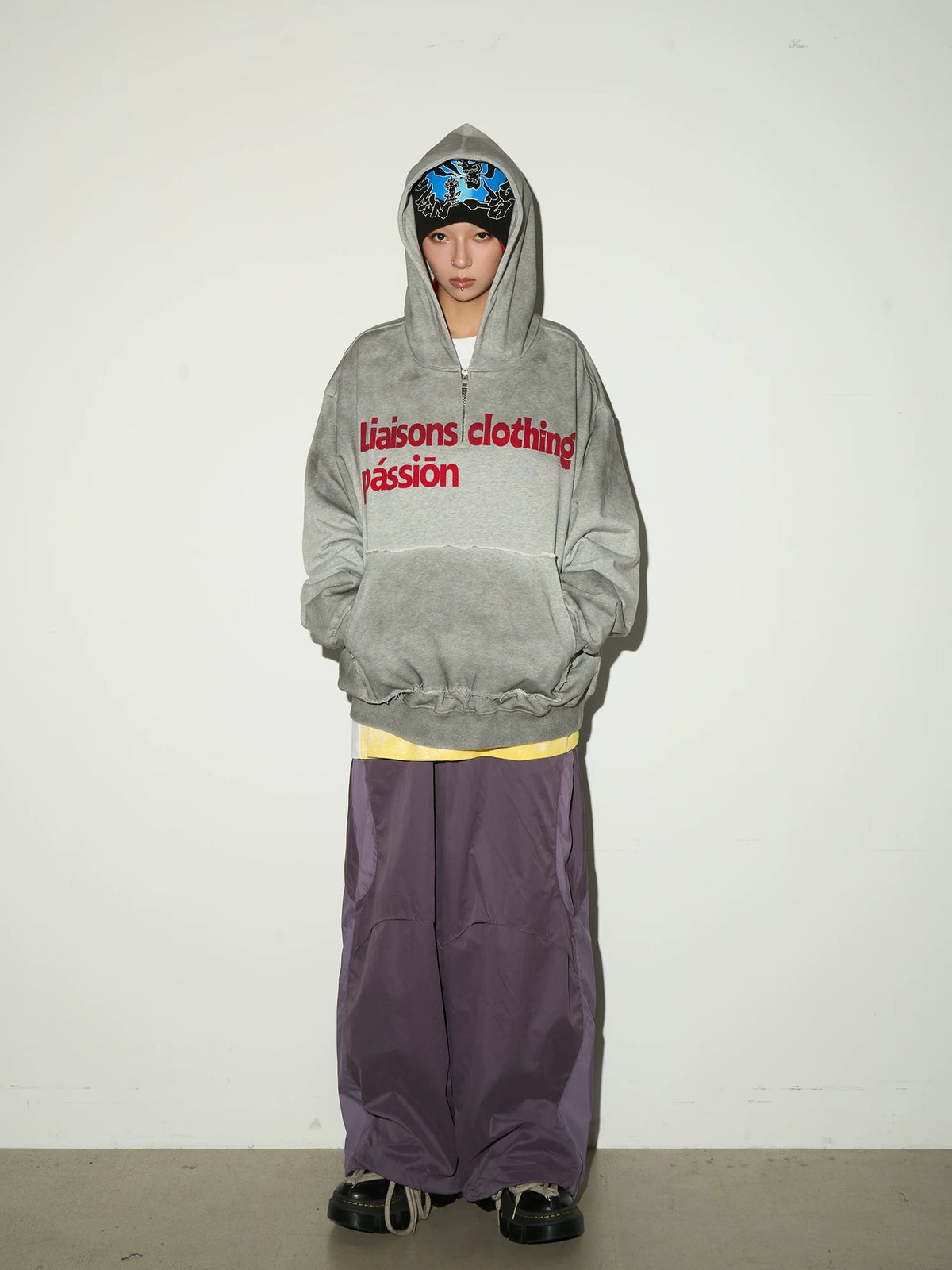 Oversize Nylon Hooded Jacket & Panel Wide Leg Pants Setup