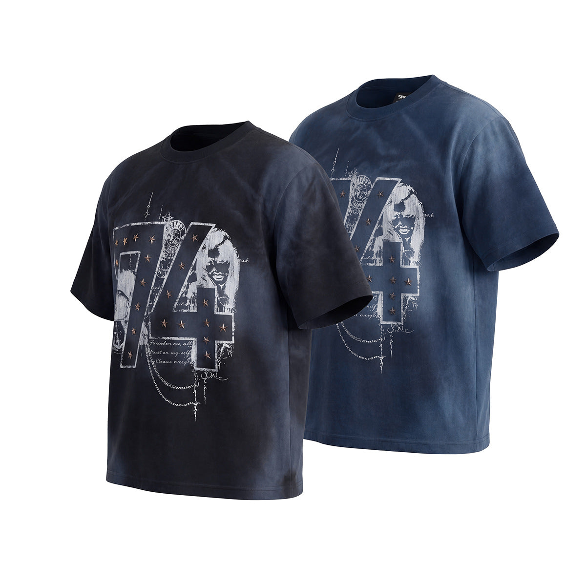 Rivet Wash Damage Cotton Short Sleeve T-Shirt