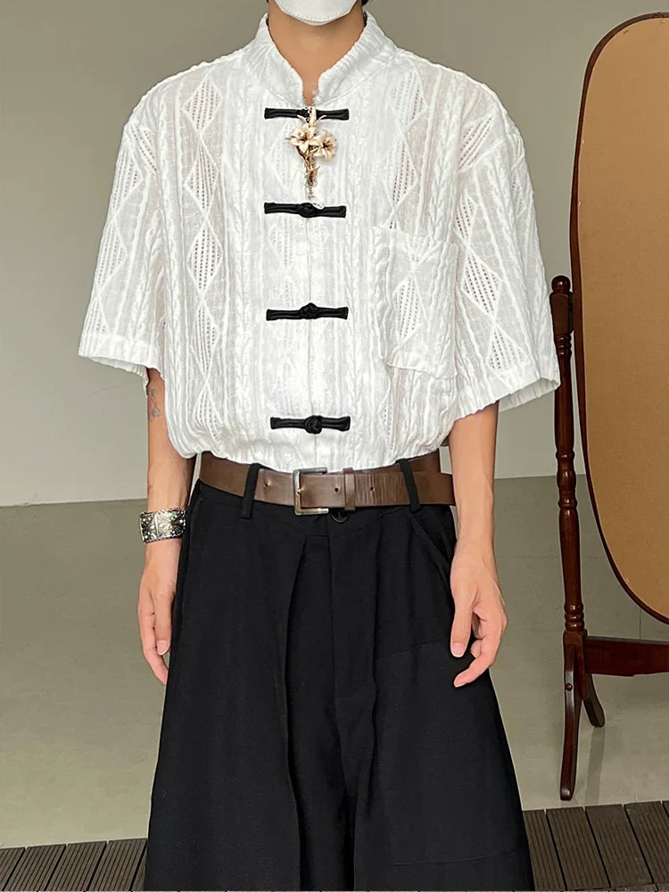 Jacquard Hollow-Out Short Sleeve Shirt