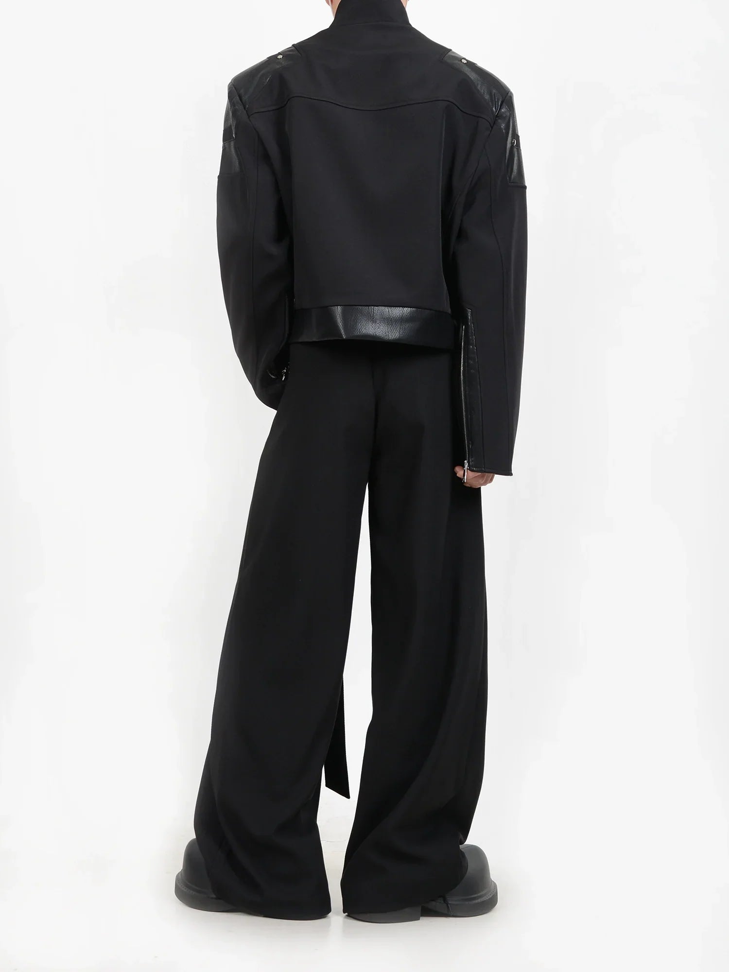 Stand Neck  PU Leather Mix Short Jacket