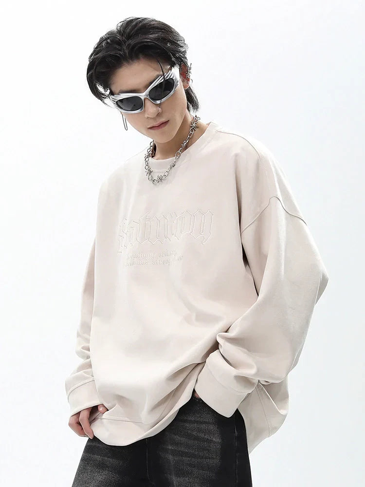 Suede Embroidery Round Neck Oversize Sweatshirt