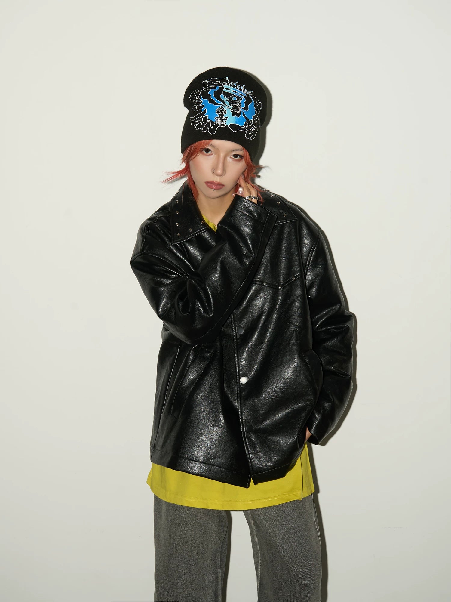 Studs Panel PU Leather Jacket