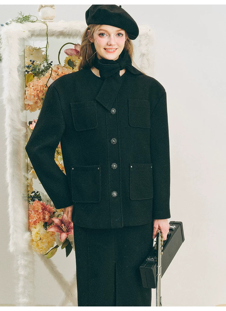 Oversize Corduroy Jacket & Ankle-Length Skirt Setup