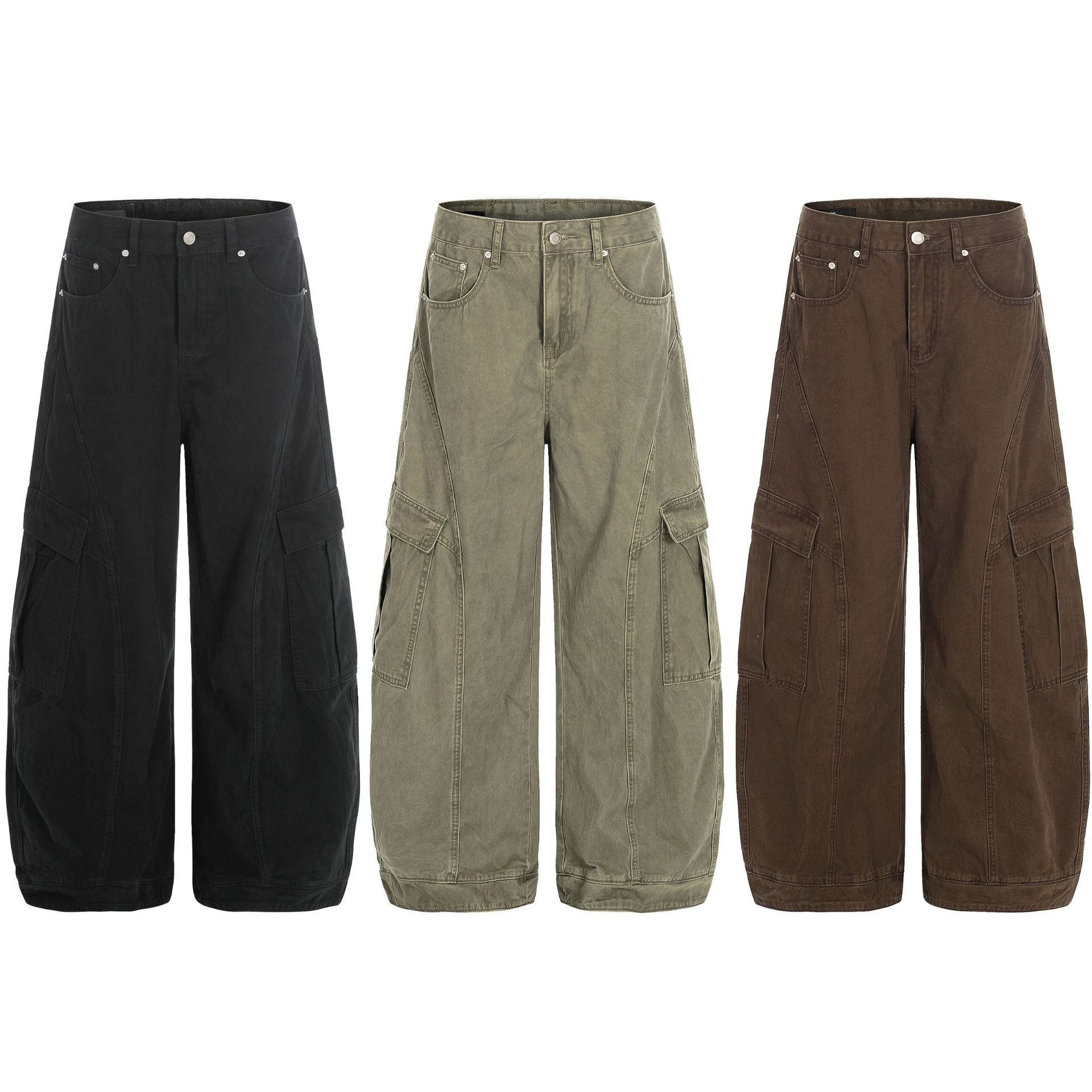 Washed Multi Pocket Curved Cargo Pants