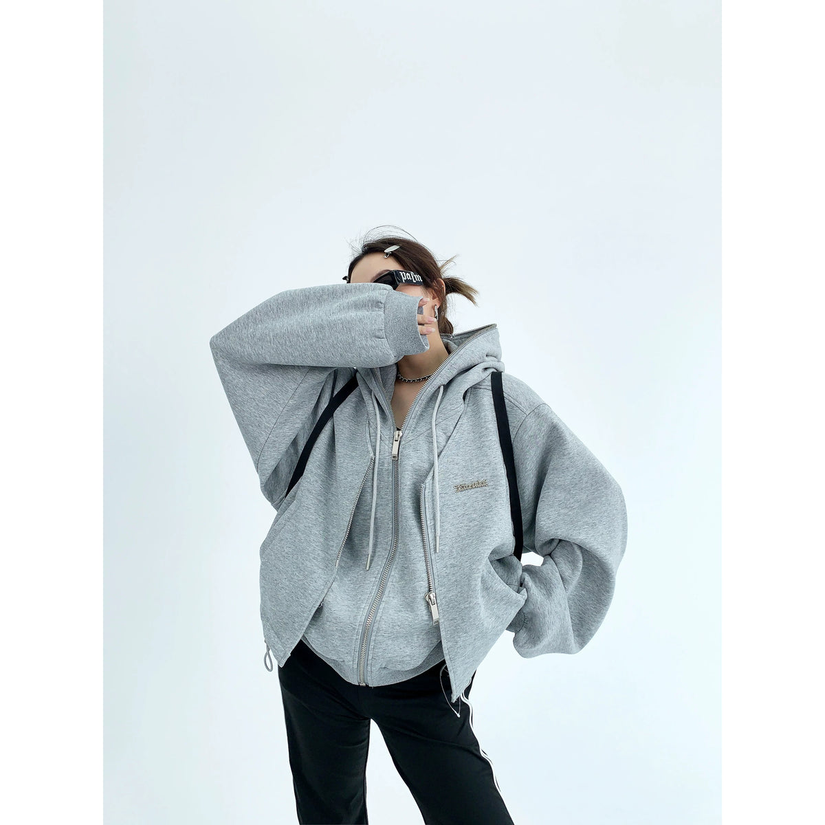 Fake Layered Zipper Hoodie