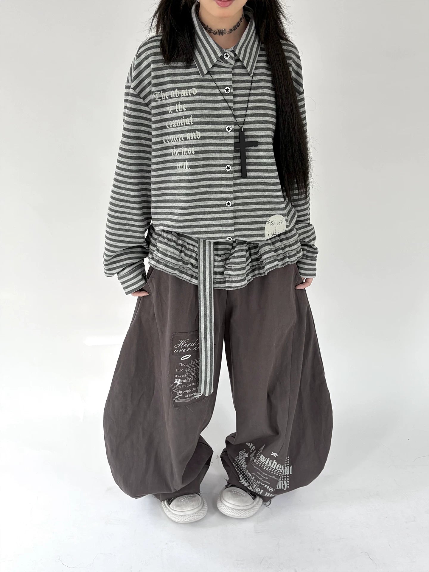 Letter Print Elastic Waist Wide Leg Sweatpants