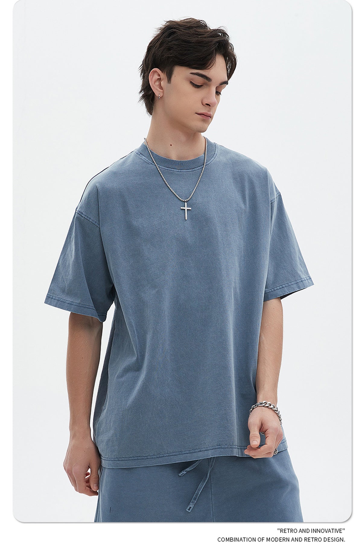 Oversize Washed Short-sleeve-T-shirt & Washed Short Sweatpants Setup